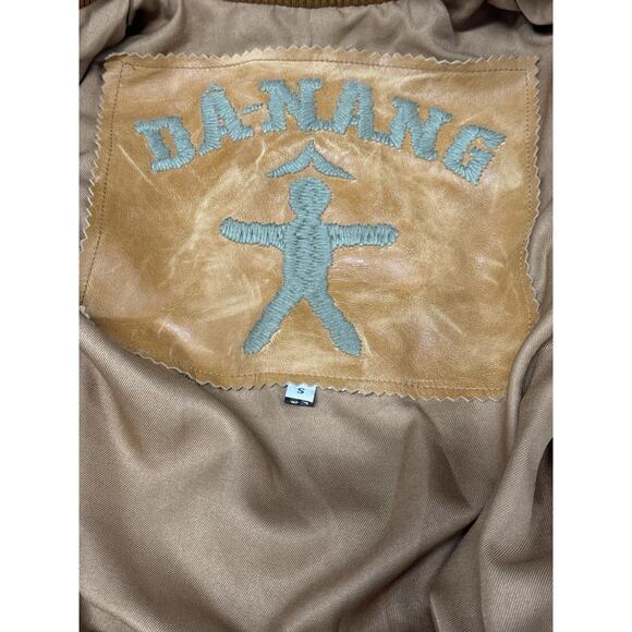 Vintage DA-NANG S Brown Distressed Leather Ribbed Knit Waistband Bomber Jacket - Picture 12 of 16